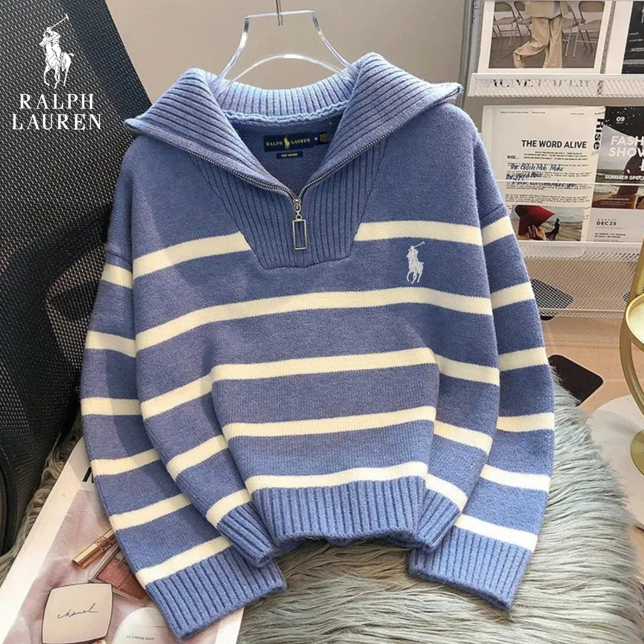 RL – Striped Zip Neck Jumper