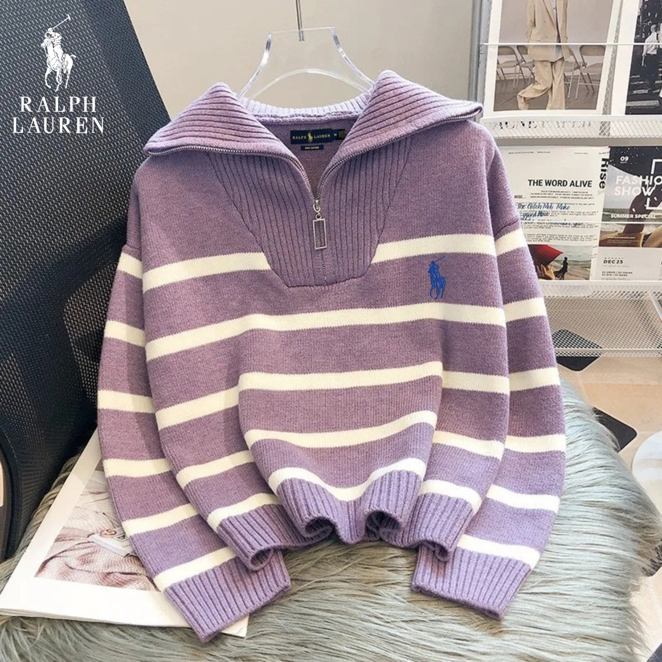 RL – Striped Zip Neck Jumper