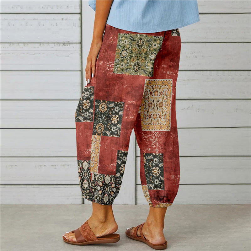 【Cotton and Linen】Vintage Printed Trousers