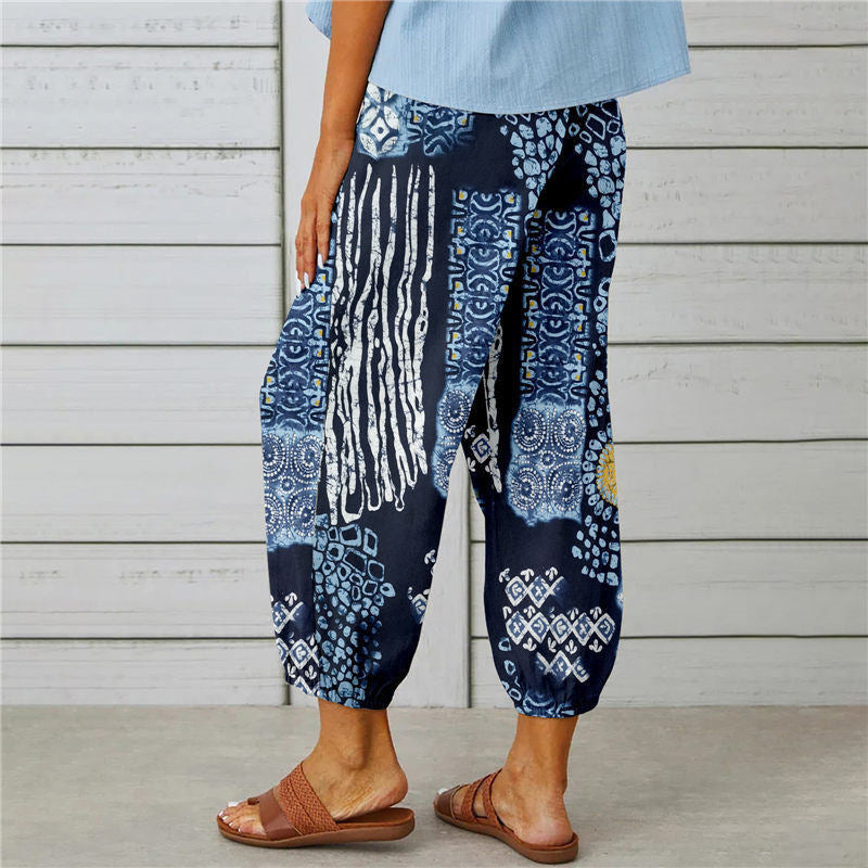 【Cotton and Linen】Vintage Printed Trousers