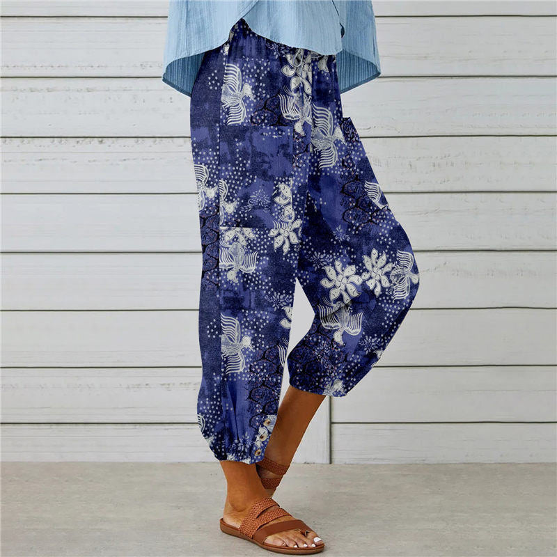 【Cotton and Linen】Vintage Printed Trousers