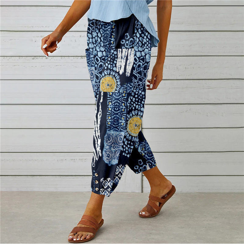 【Cotton and Linen】Vintage Printed Trousers