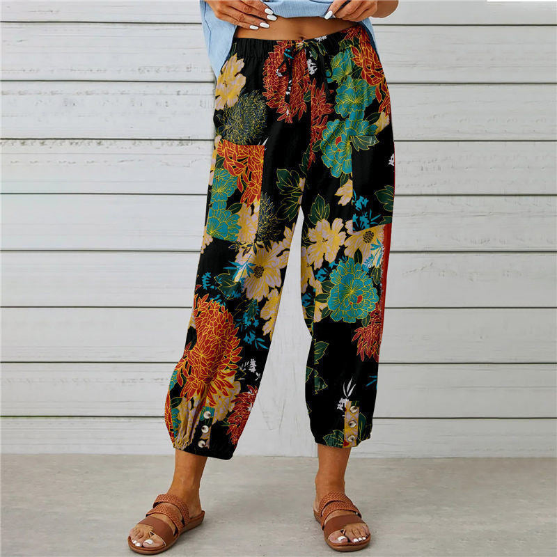 【Cotton and Linen】Vintage Printed Trousers