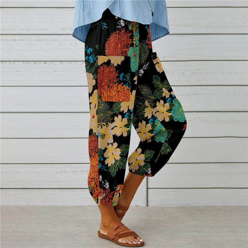 【Cotton and Linen】Vintage Printed Trousers