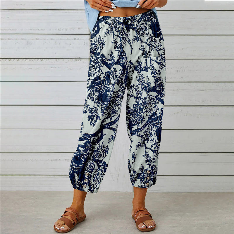 【Cotton and Linen】Vintage Printed Trousers