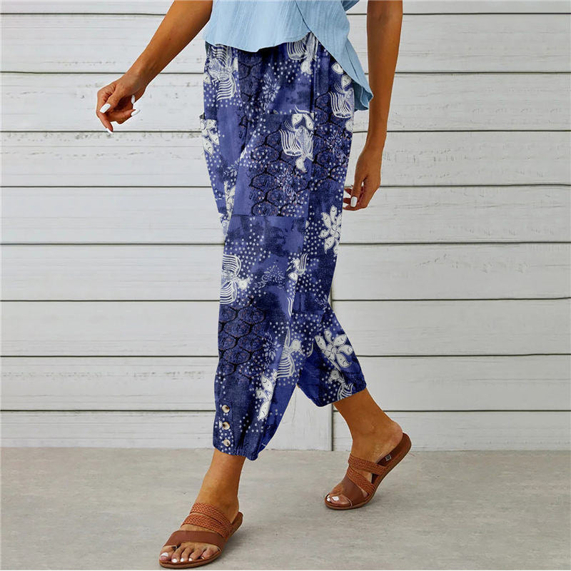 【Cotton and Linen】Vintage Printed Trousers