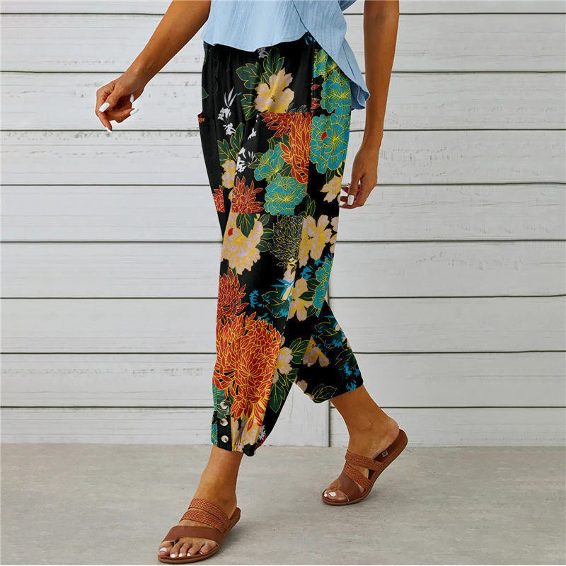 【Cotton and Linen】Vintage Printed Trousers