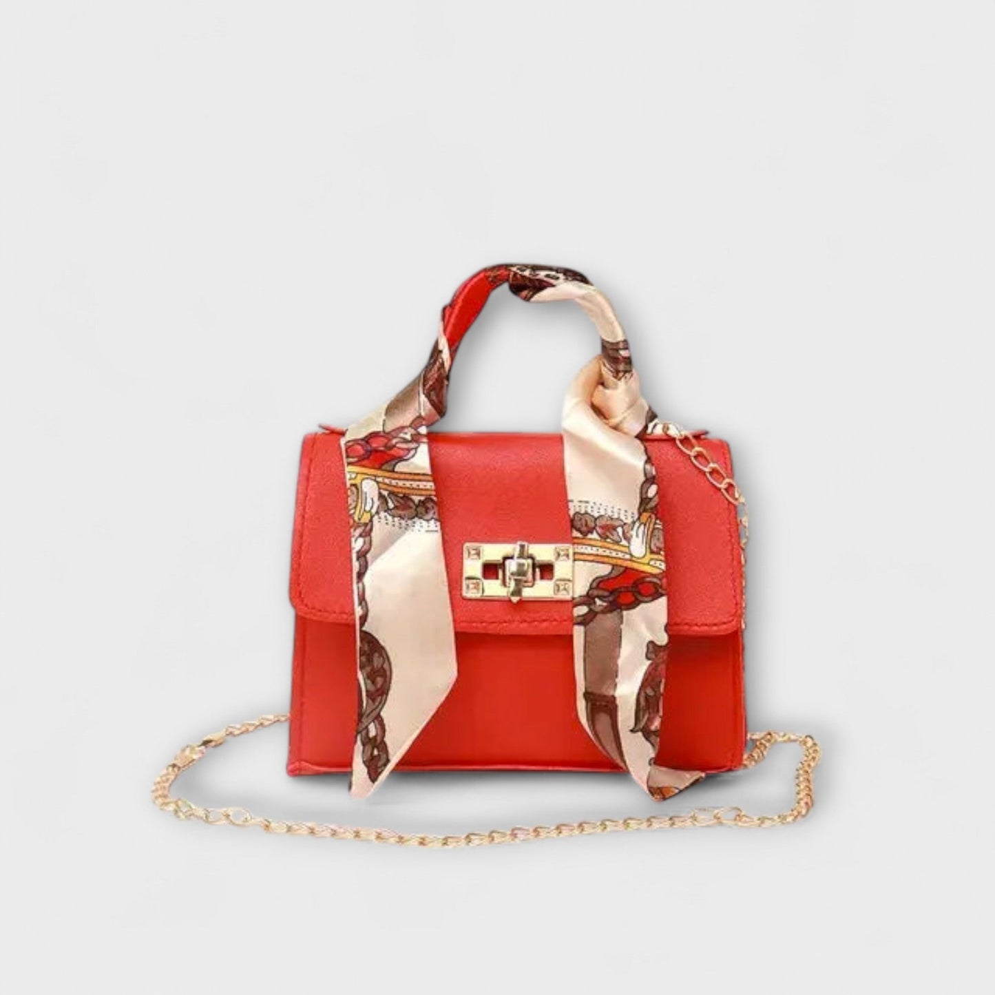 Aurellia Handbag - Brown Leather, Gold Closure, Scarf Handle, Stylish and Versatile