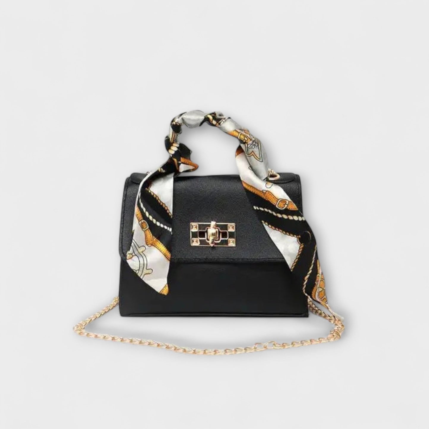 Aurellia Handbag - Brown Leather, Gold Closure, Scarf Handle, Stylish and Versatile