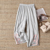【100% Cotone】 Pantaloni Casual con Fiori Ricamati