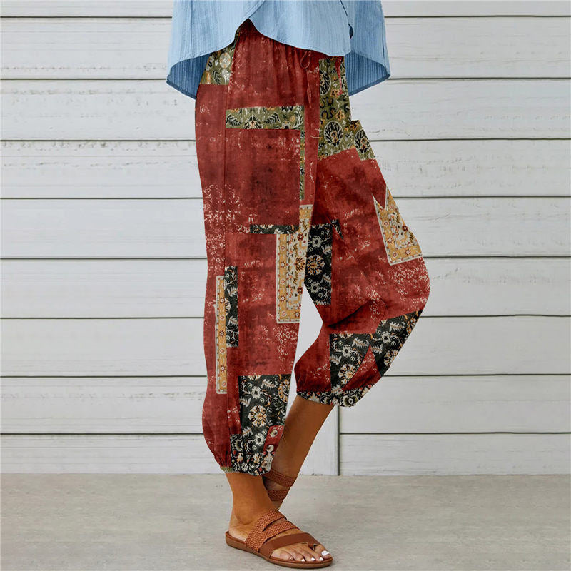 【Cotton and Linen】Vintage Printed Trousers