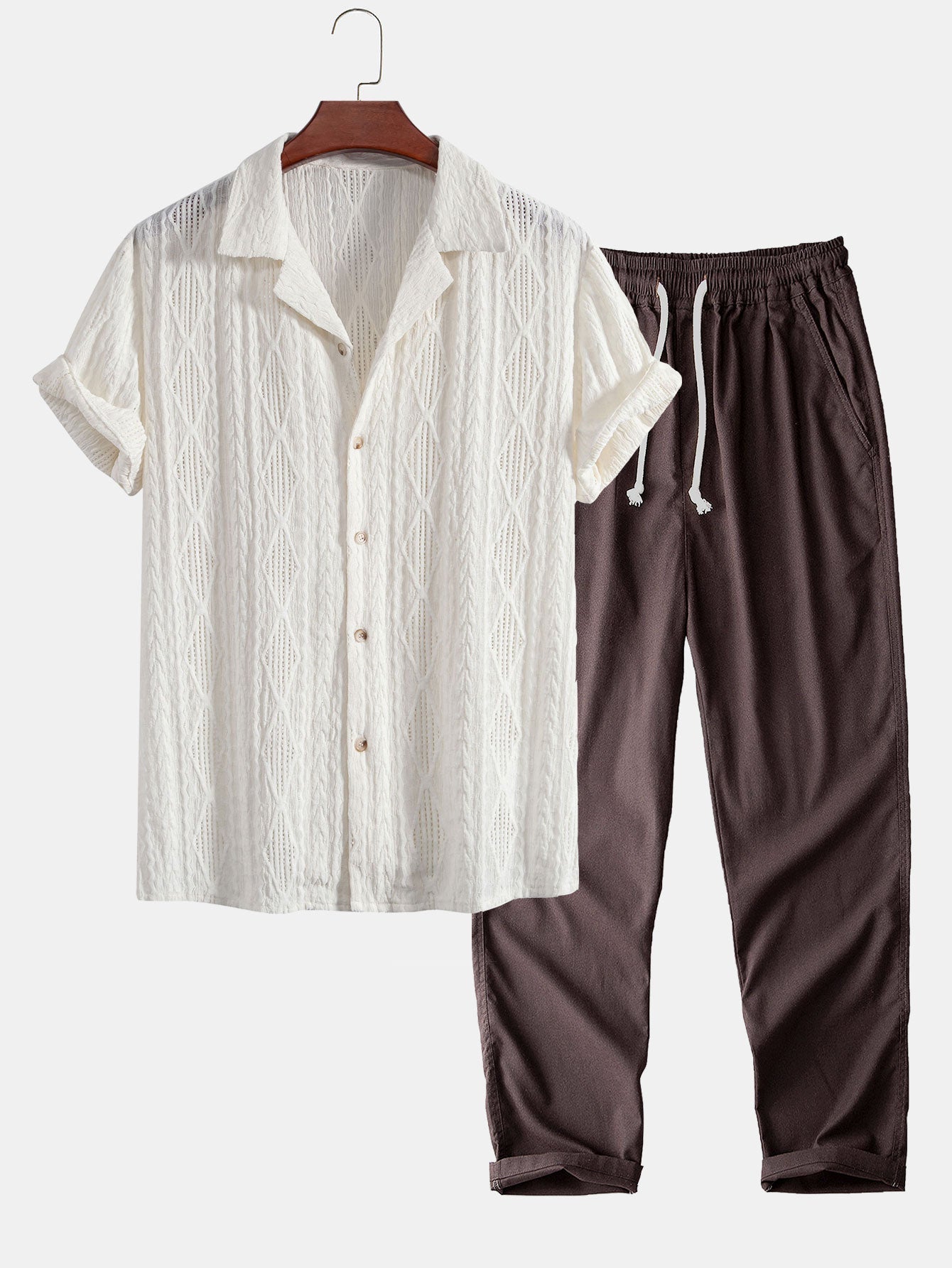 Cuban Geometric Jacquard Shirt & Straight Leg Linen Trousers