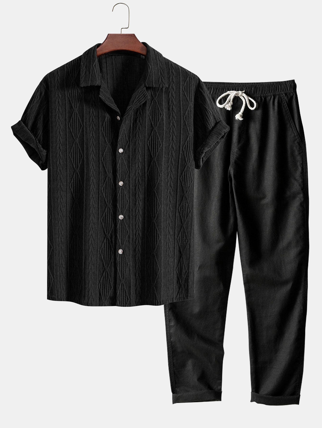 Cuban Geometric Jacquard Shirt & Straight Leg Linen Trousers