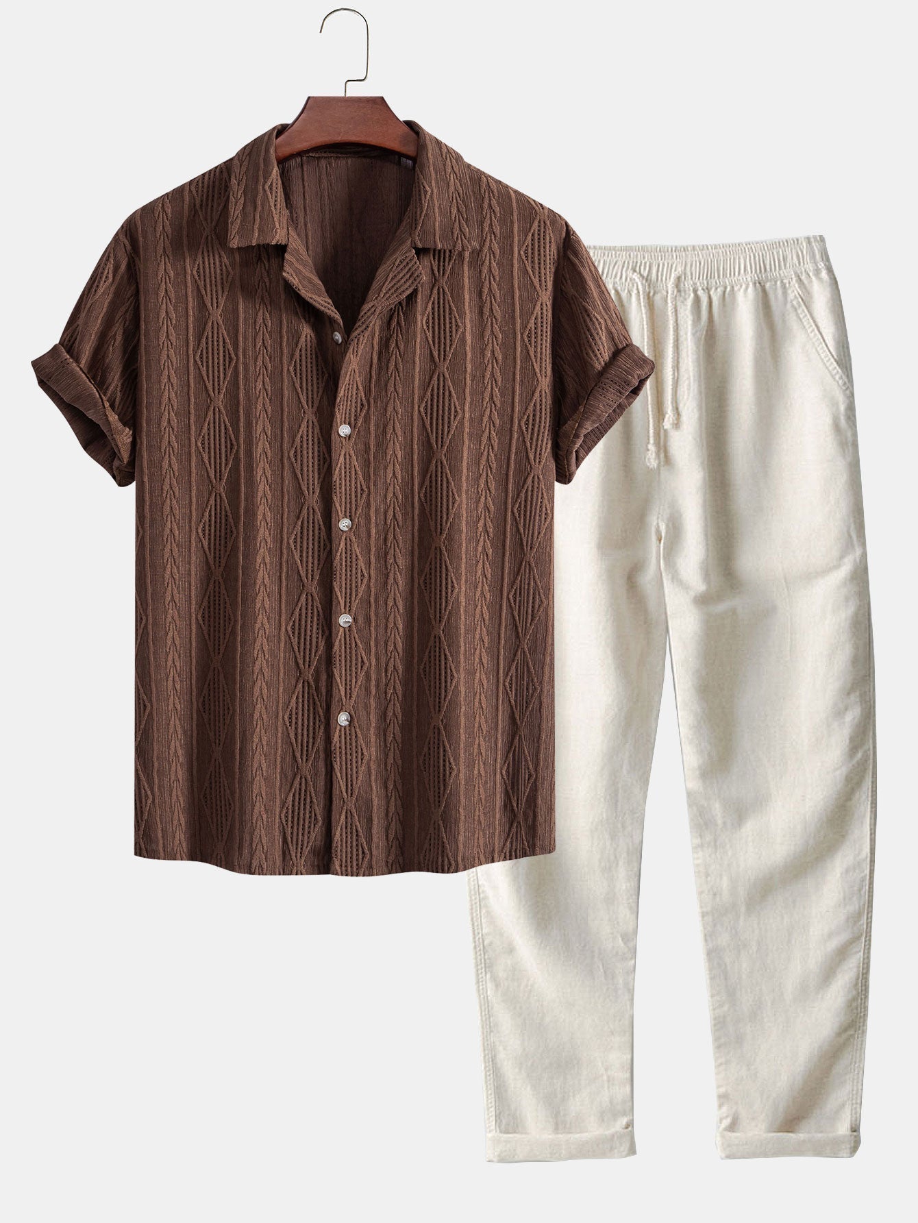 Cuban Geometric Jacquard Shirt & Straight Leg Linen Trousers