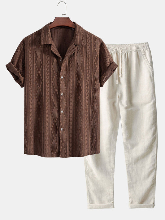Cuban Geometric Jacquard Shirt & Straight Leg Linen Trousers