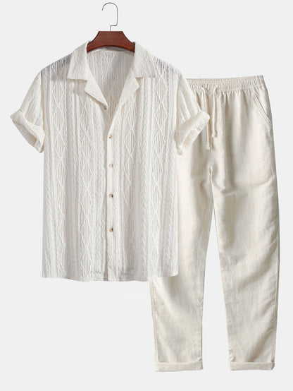 Cuban Jacquard Geometric Shirt & Straight Leg Linen Trousers