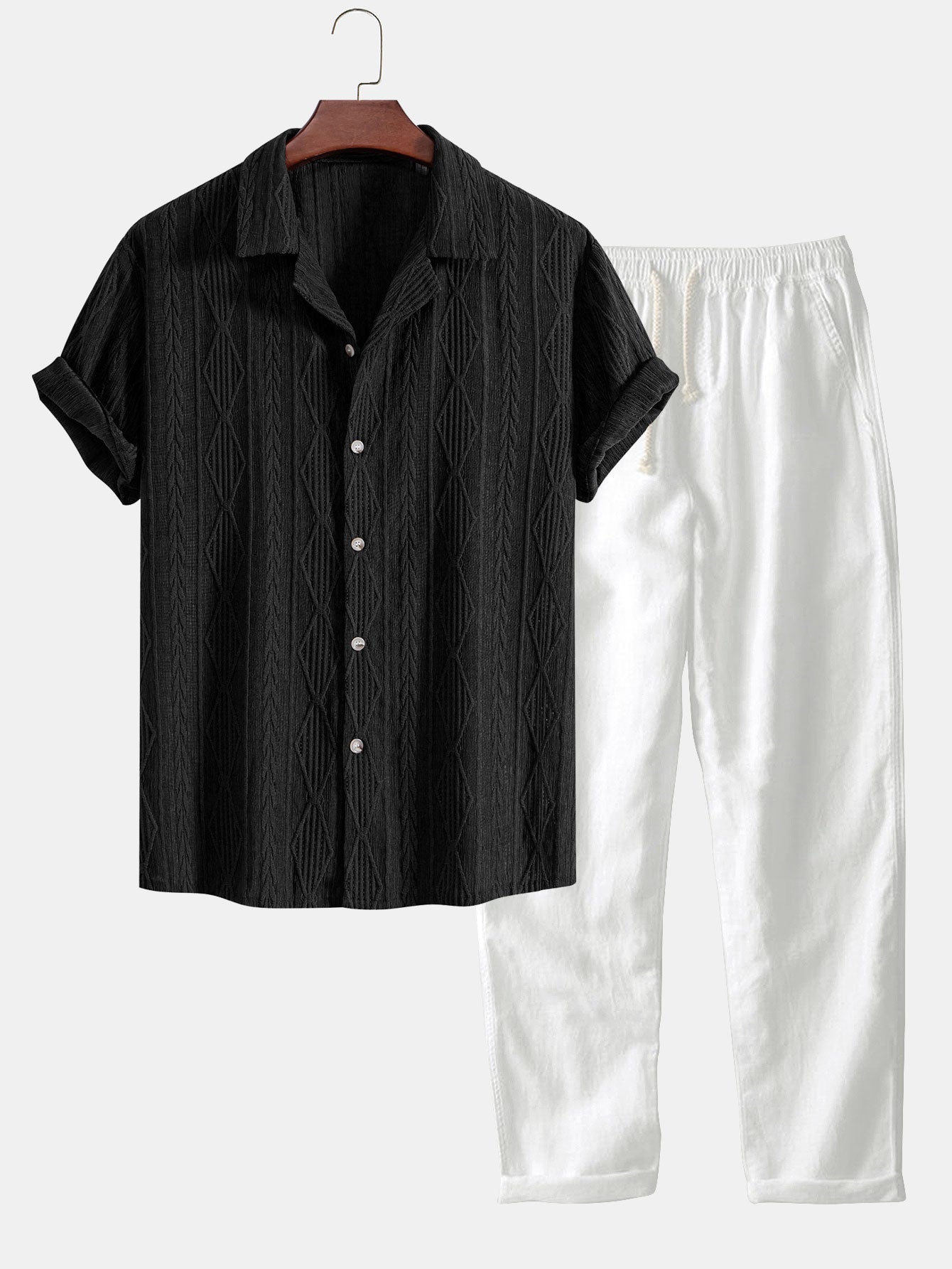 Cuban Jacquard Geometric Shirt & Straight Leg Linen Trousers
