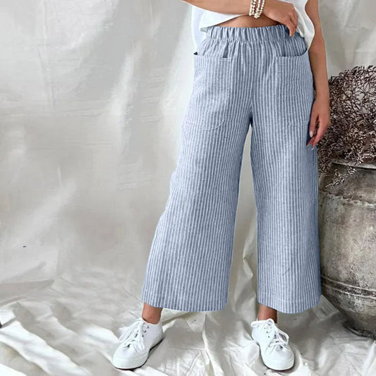 【Cotton and Linen】 Casual Striped Trousers