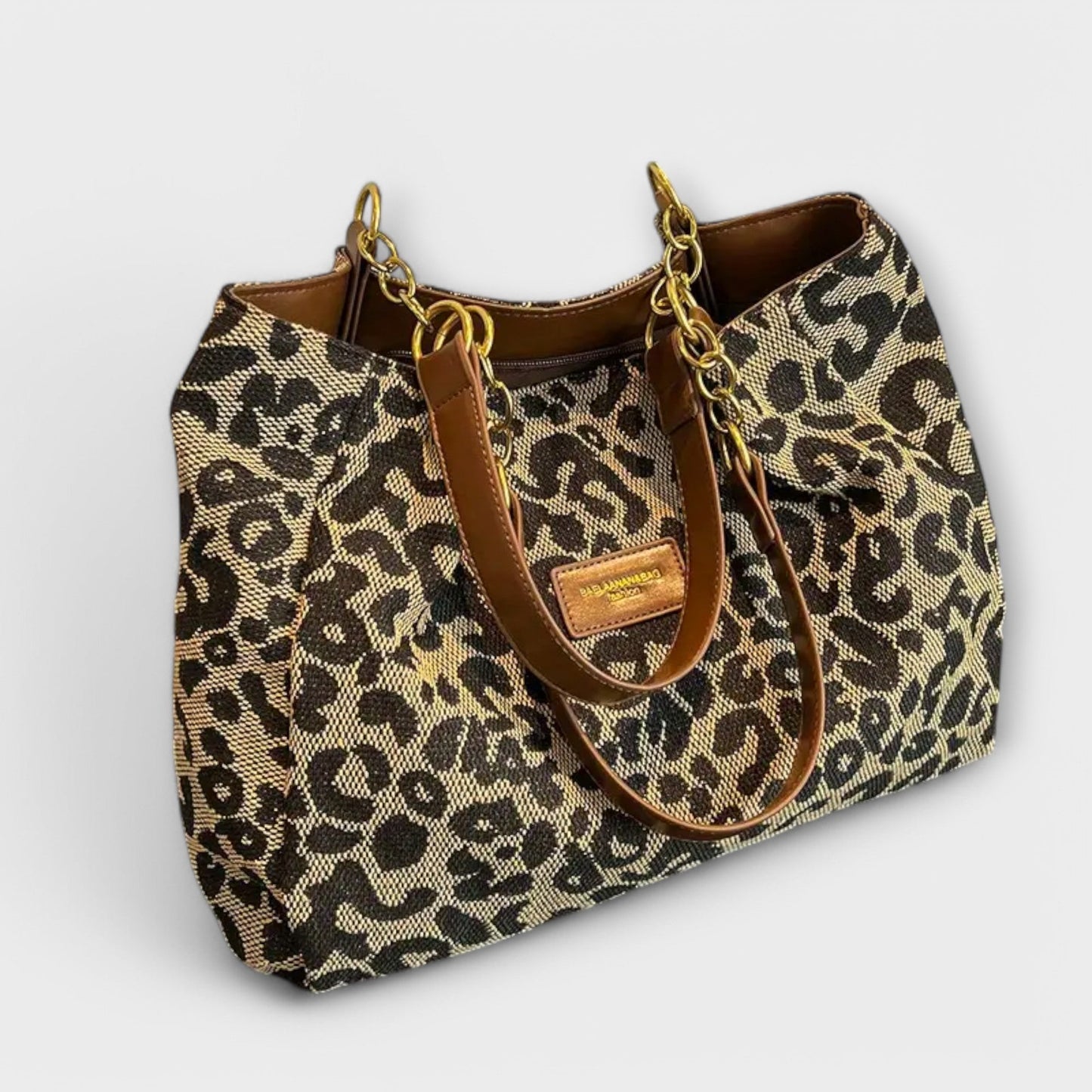 Aurellia - Leopard Print Canvas Shoulder Bag with Pockets, Ideal for School and Shopping