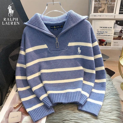 RL – Striped Zip Neck Jumper