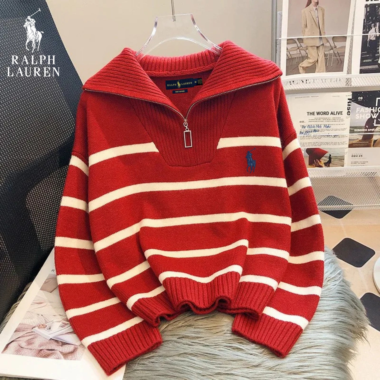 RL – Striped Zip Neck Jumper