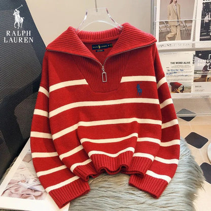 RL – Striped Zip Neck Jumper