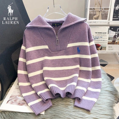 RL – Striped Zip Neck Jumper