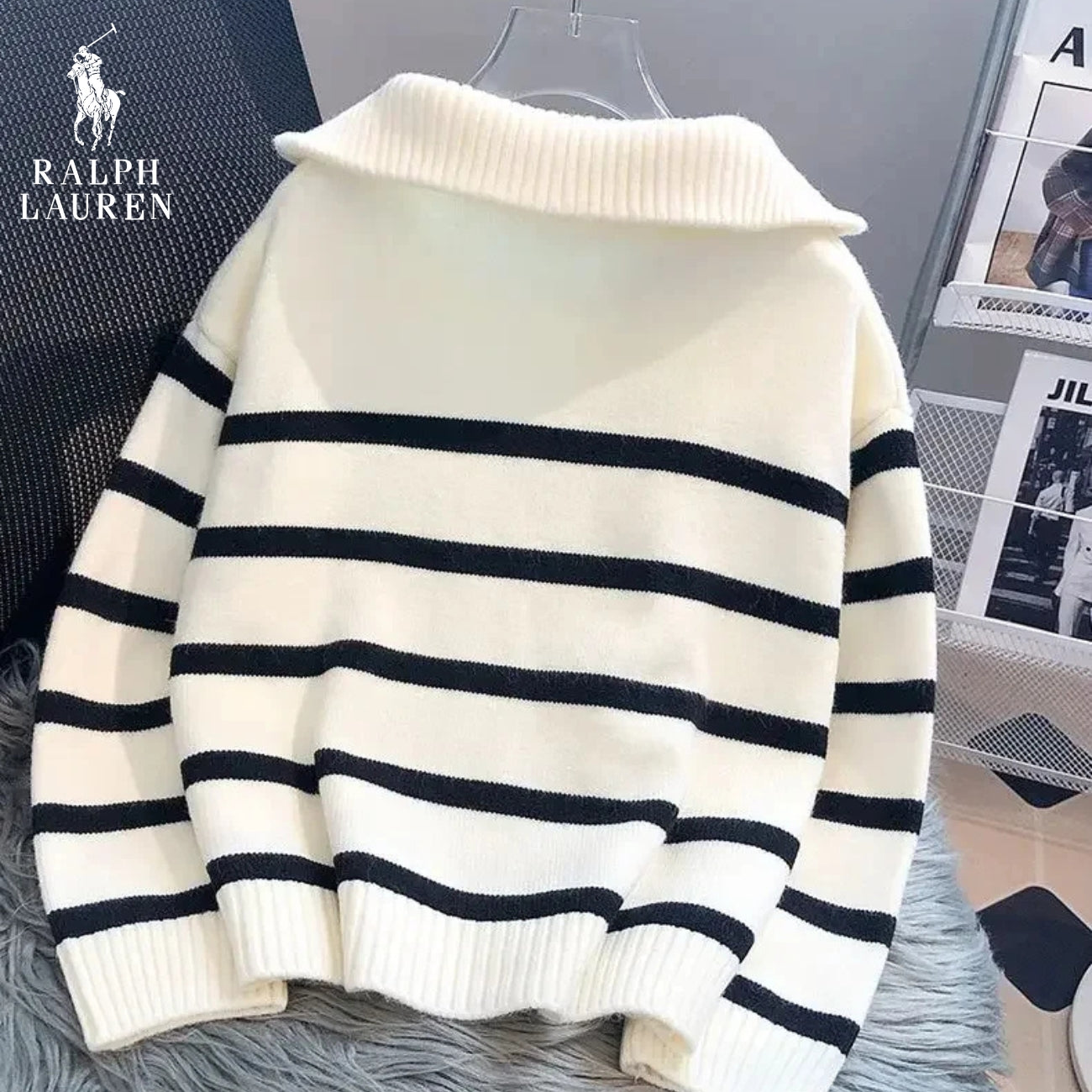 RL – Striped Zip Neck Jumper