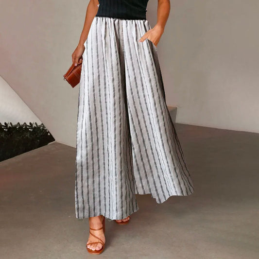 【Cotton and Linen】Casual Striped Wide-Leg Trousers