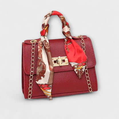 Aurellia Handbag - Brown Leather, Gold Closure, Scarf Handle, Stylish and Versatile