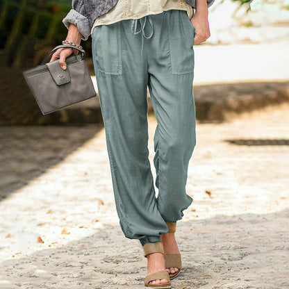 Casual Trousers with Drawstring in Solid Colour