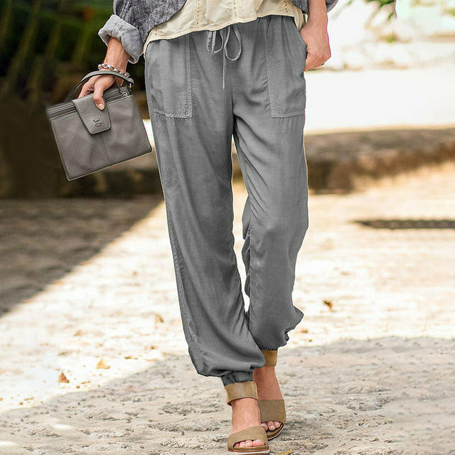 Casual Trousers with Drawstring in Solid Colour
