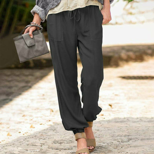Casual Trousers with Drawstring in Solid Colour