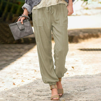 Casual Trousers with Drawstring in Solid Colour