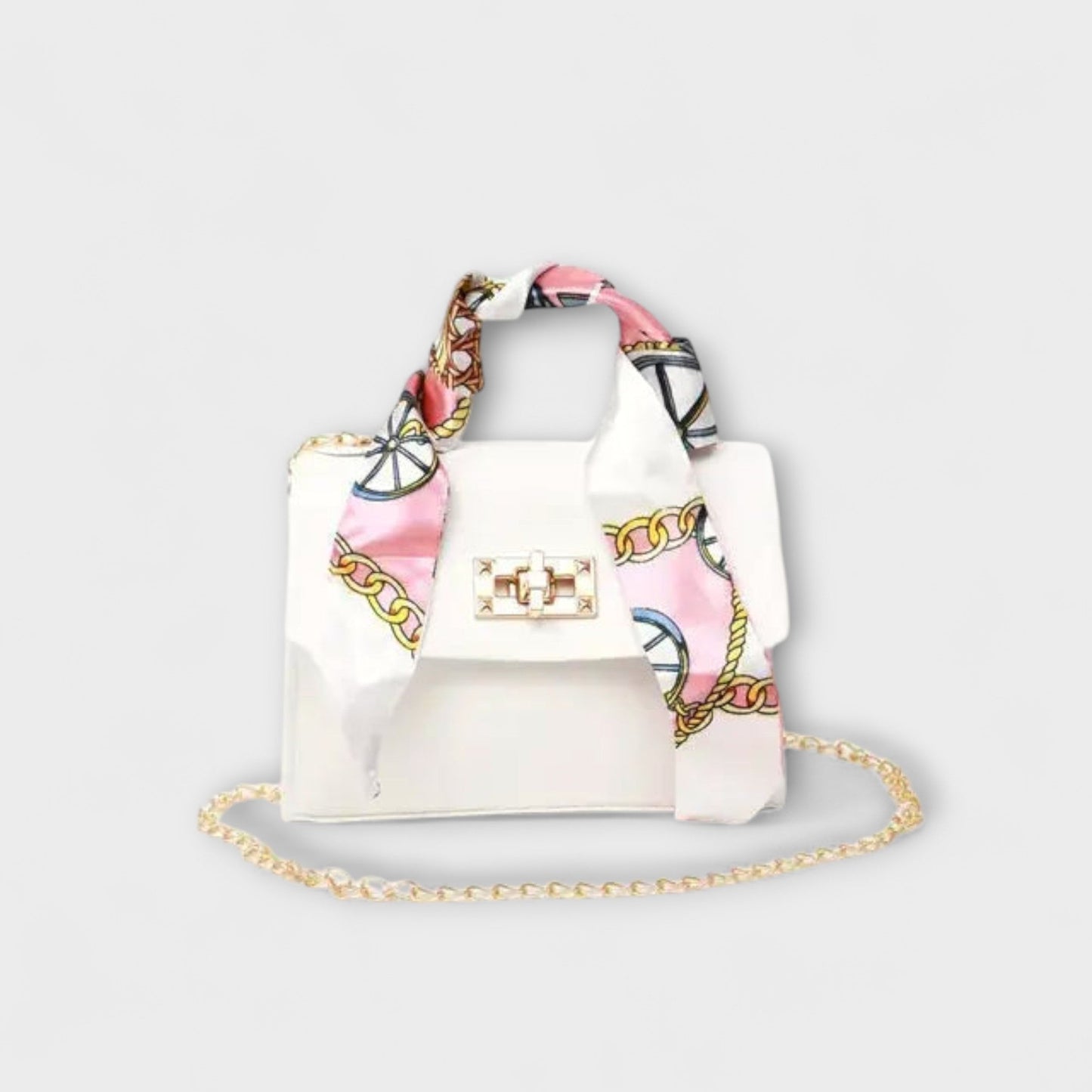 Aurellia Handbag - Brown Leather, Gold Closure, Scarf Handle, Stylish and Versatile