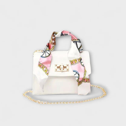 Aurellia Handbag - Brown Leather, Gold Closure, Scarf Handle, Stylish and Versatile