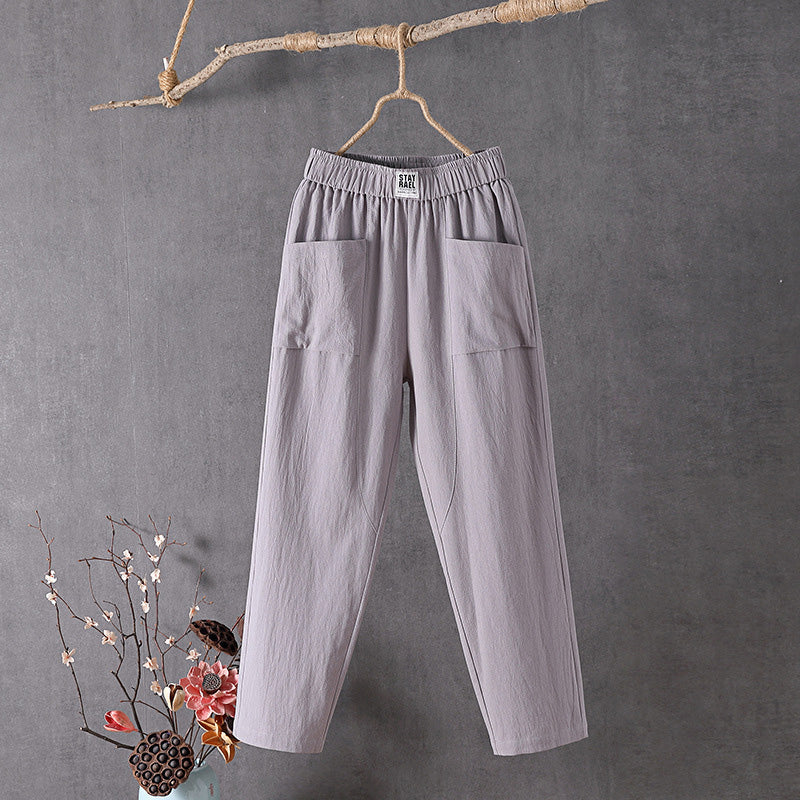 【Cotton and Linen】Plain Casual Trousers