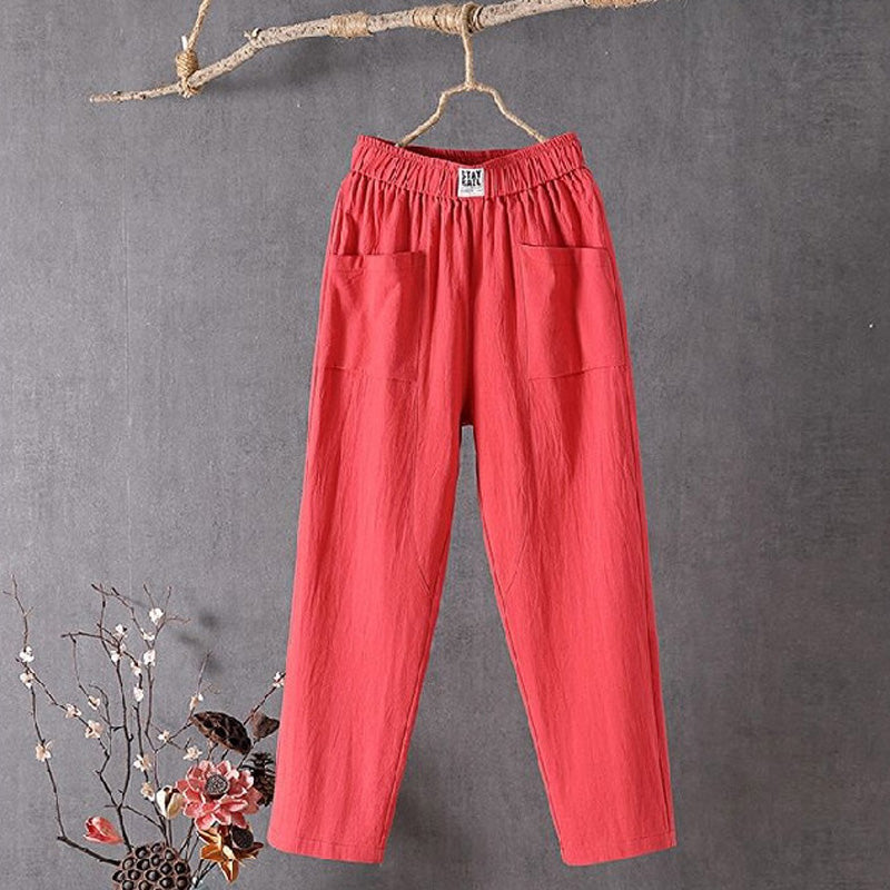 【Cotton and Linen】Plain Casual Trousers