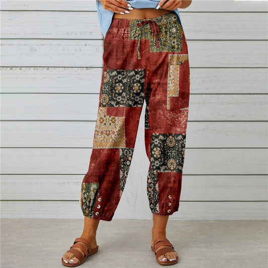 【Cotton and Linen】Vintage Printed Trousers