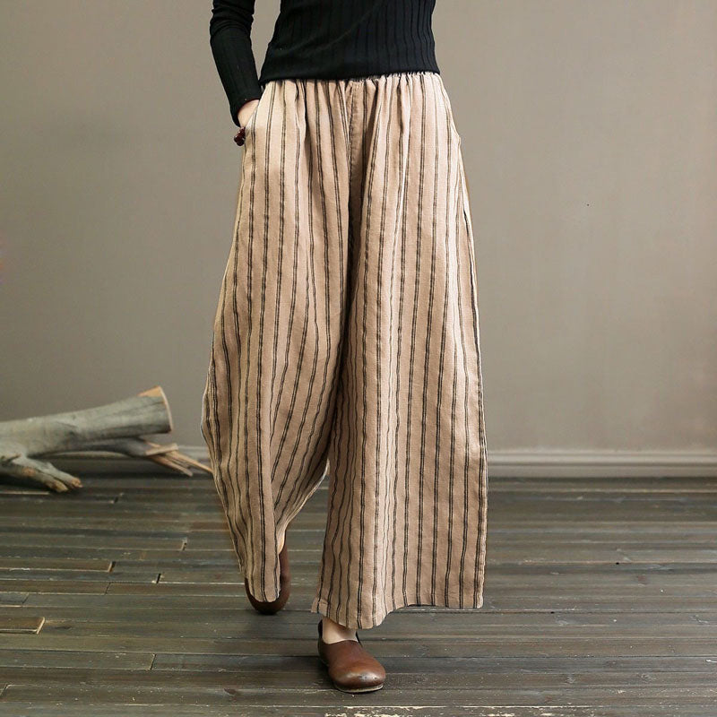 【Cotton and Linen】Casual Striped Wide-Leg Trousers