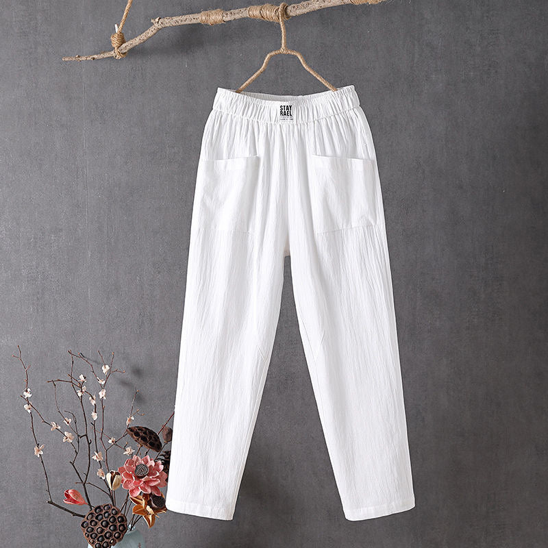 【Cotton and Linen】Plain Casual Trousers