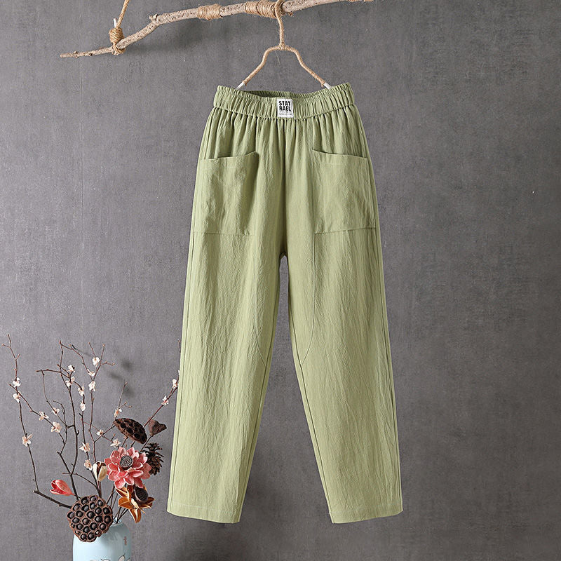 【Cotton and Linen】Plain Casual Trousers