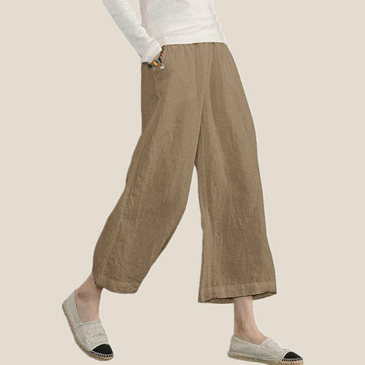 【Cotton and Linen】Casual Trousers in Solid Colour with Wide Leg