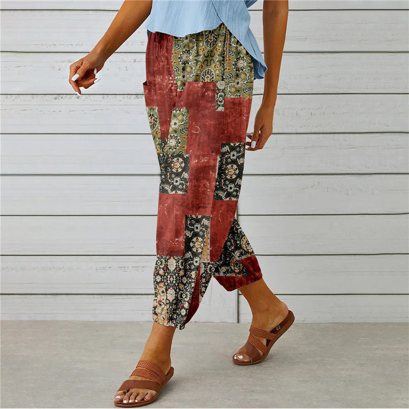 【Cotton and Linen】Vintage Printed Trousers