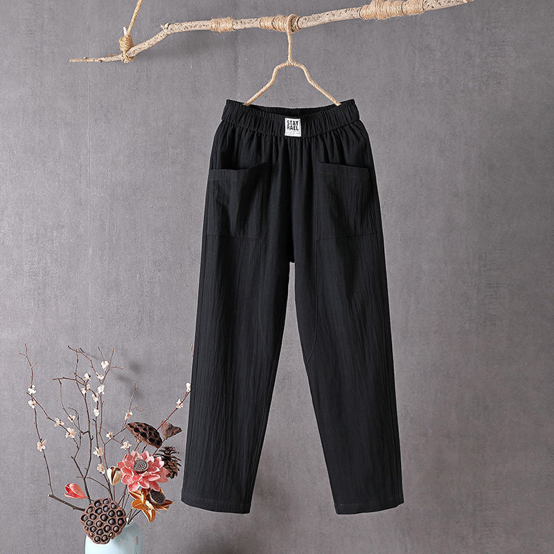 【Cotton and Linen】Plain Casual Trousers