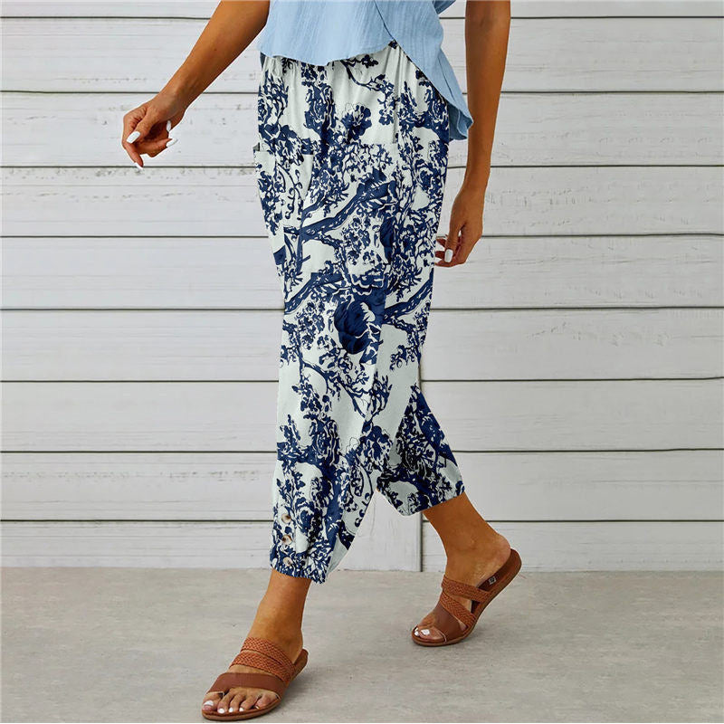 【Cotton and Linen】Vintage Printed Trousers