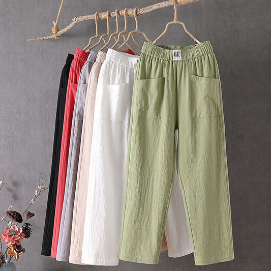 【Cotton and Linen】Plain Casual Trousers