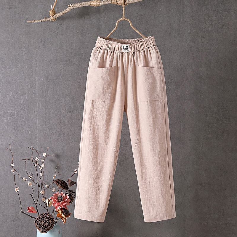 【Cotton and Linen】Plain Casual Trousers