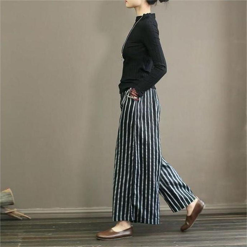 【Cotton and Linen】Casual Striped Wide-Leg Trousers