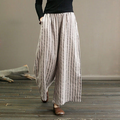 【Cotton and Linen】Casual Striped Wide-Leg Trousers